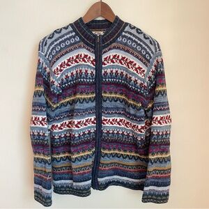 Vintage Knit Zip-Up Cardigan Sweater Medium Grandma Floral Cottage